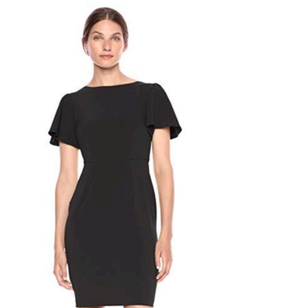 Lark & Ro Women's Fluid Crepe Flutter Short Sleeve Boat Neck Sheath Dress Sz 4